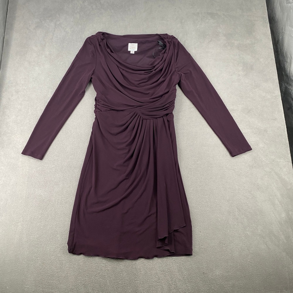 Suzi Chin for Maggy Boutique Plum Purple Ruched Cowl Neck Sheath Dress Size 8